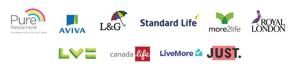 Our lending partners: Pure Retirement, Aviva, L&G, Standard Life, more2life, Royal London, LV=, Canada Life, LiveMore, Just.