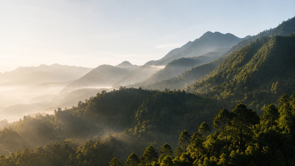 Mountain landscape with forest and morning mist