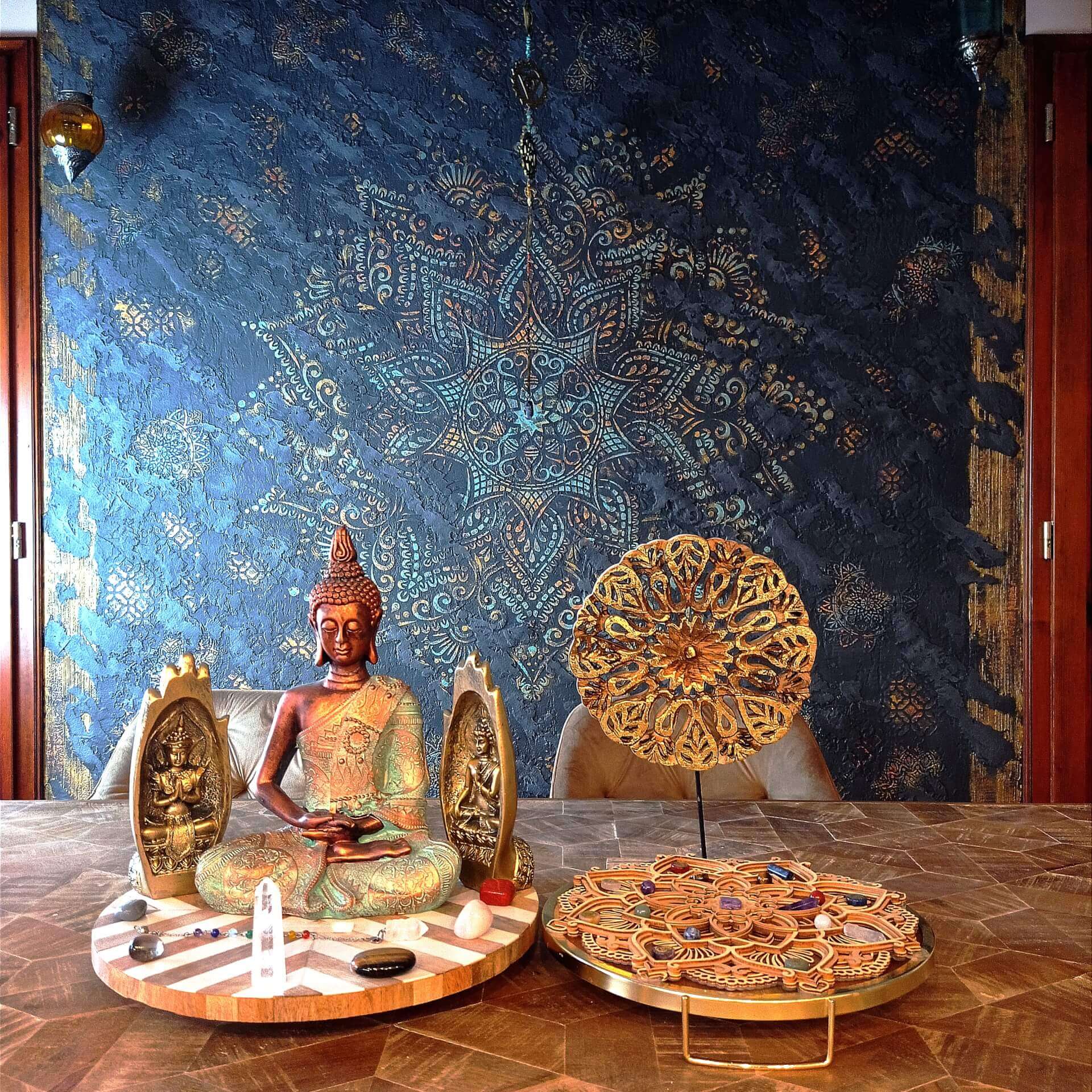 Beltéri 3D dekorfal mandala mintával és háttérvilágítással